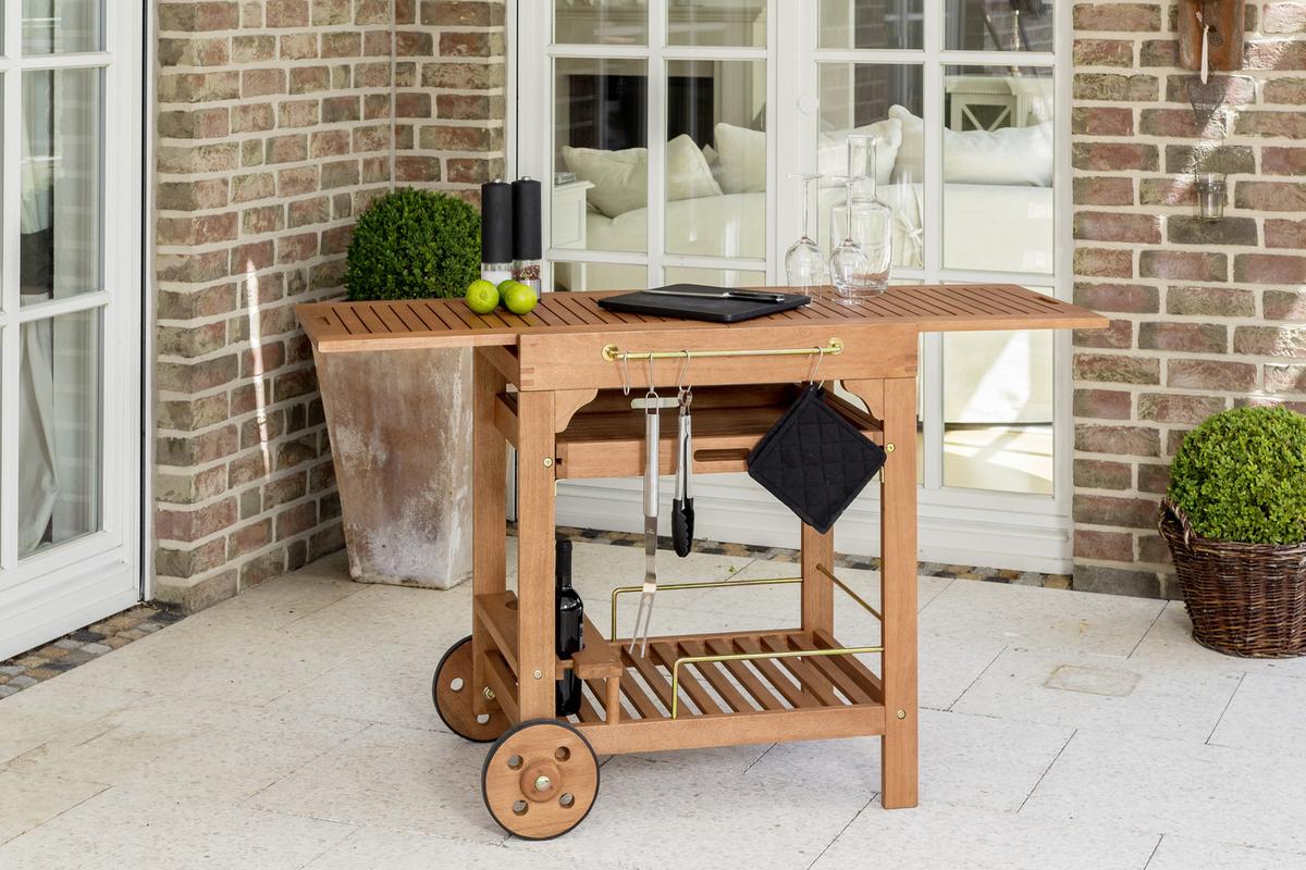 Servierwagen Echtholz Nautrfarben ausziehbar - Naturfarben, KONVENTIONELL, Holz (75/75/84cm) - Gardenson