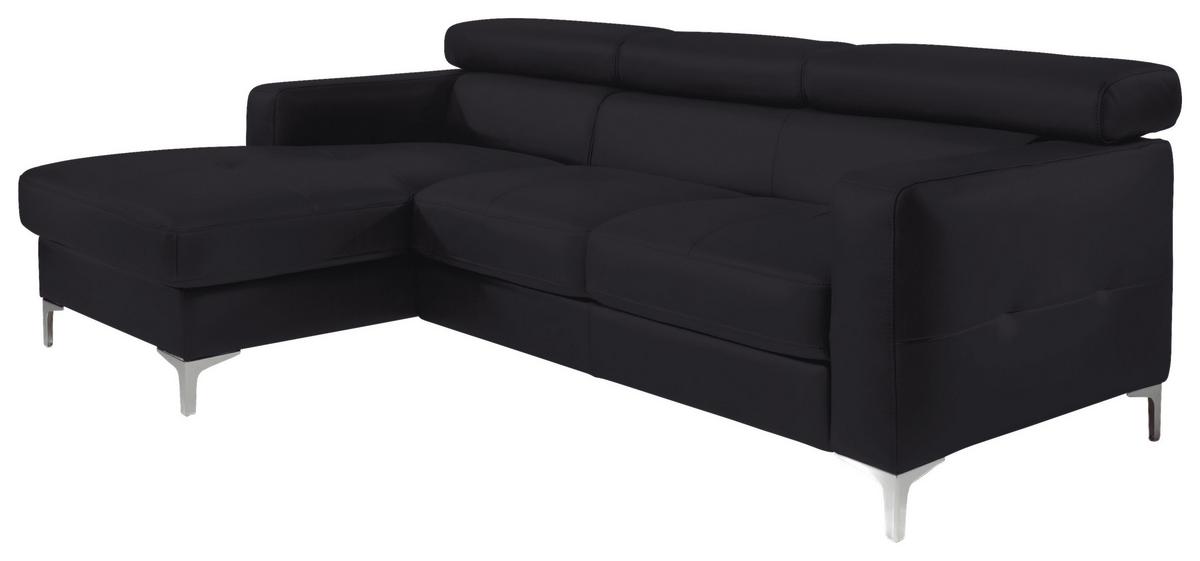 Ecksofa Mit Schlaffunktion Sammy Schwarz Leder - Chromfarben/Schwarz, Design, Leder (168/227cm) - Livetastic