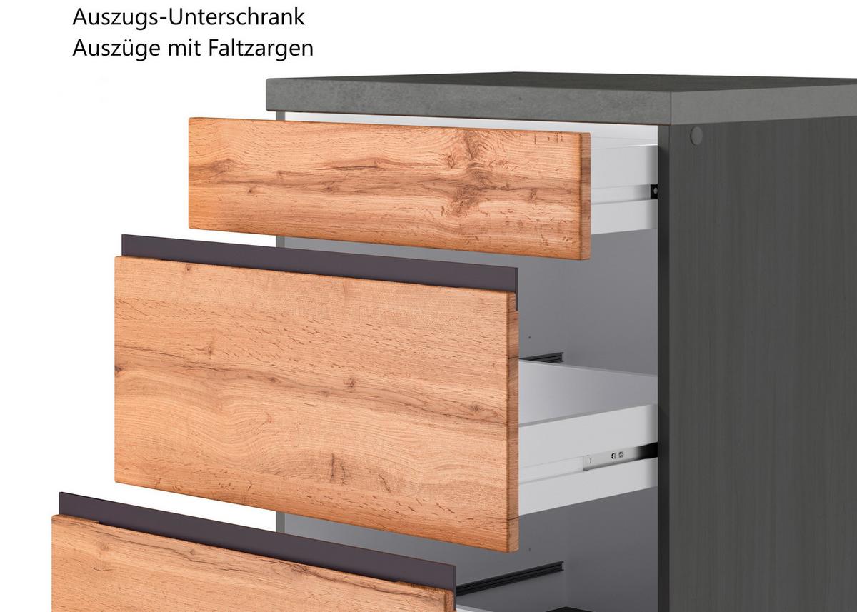 Küchenzeile Turin mit Geräten B: 330 cm Graphit/Eiche Dekor - Eiche Wotan/Graphitfarben, Design, Holzwerkstoff (330cm) - Held