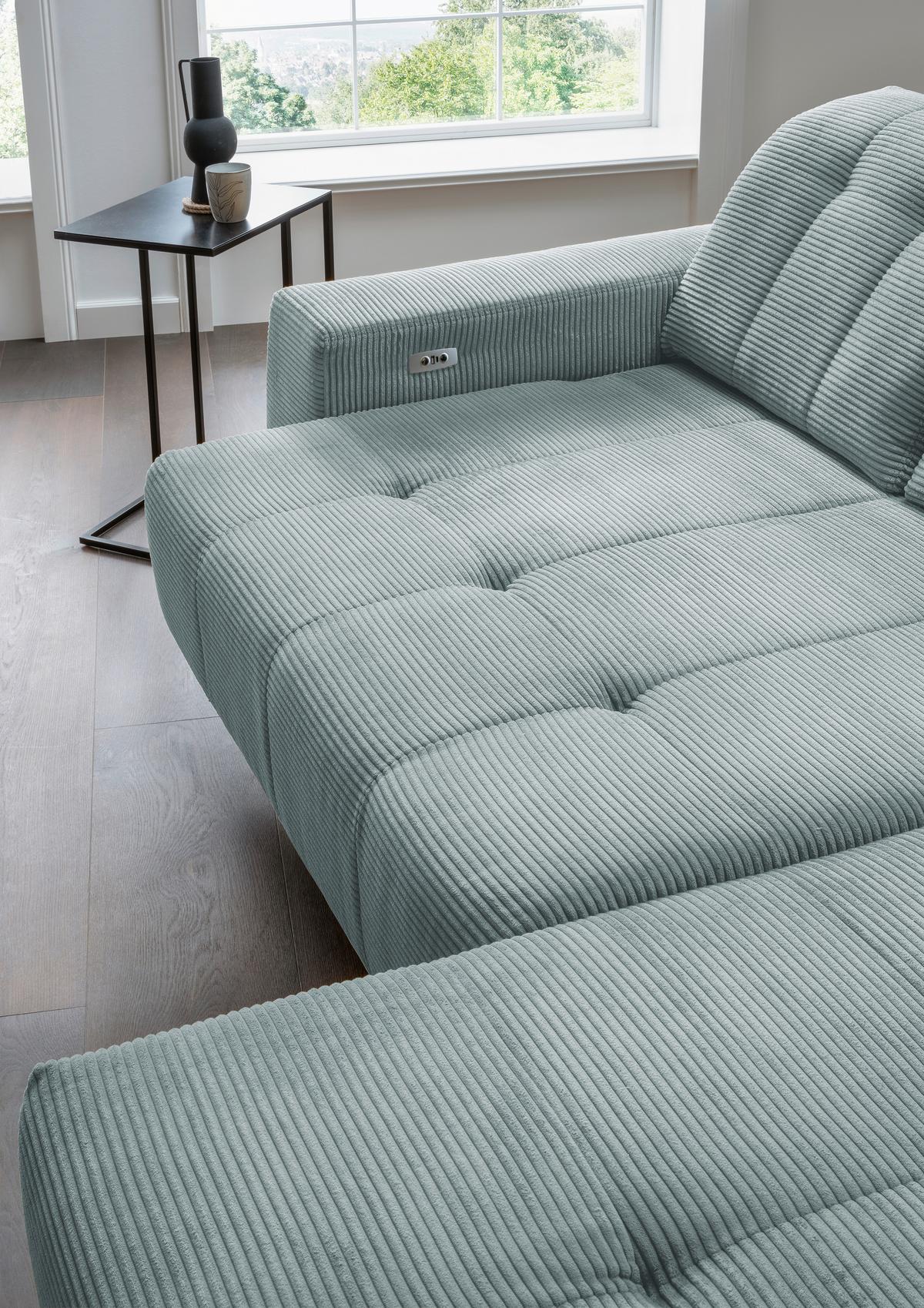 Ecksofa mit USB Anschluss Sano, Hellblau, S: 261x200 cm - Schwarz/Hellblau, MODERN, Textil (261/200cm) - Livetastic