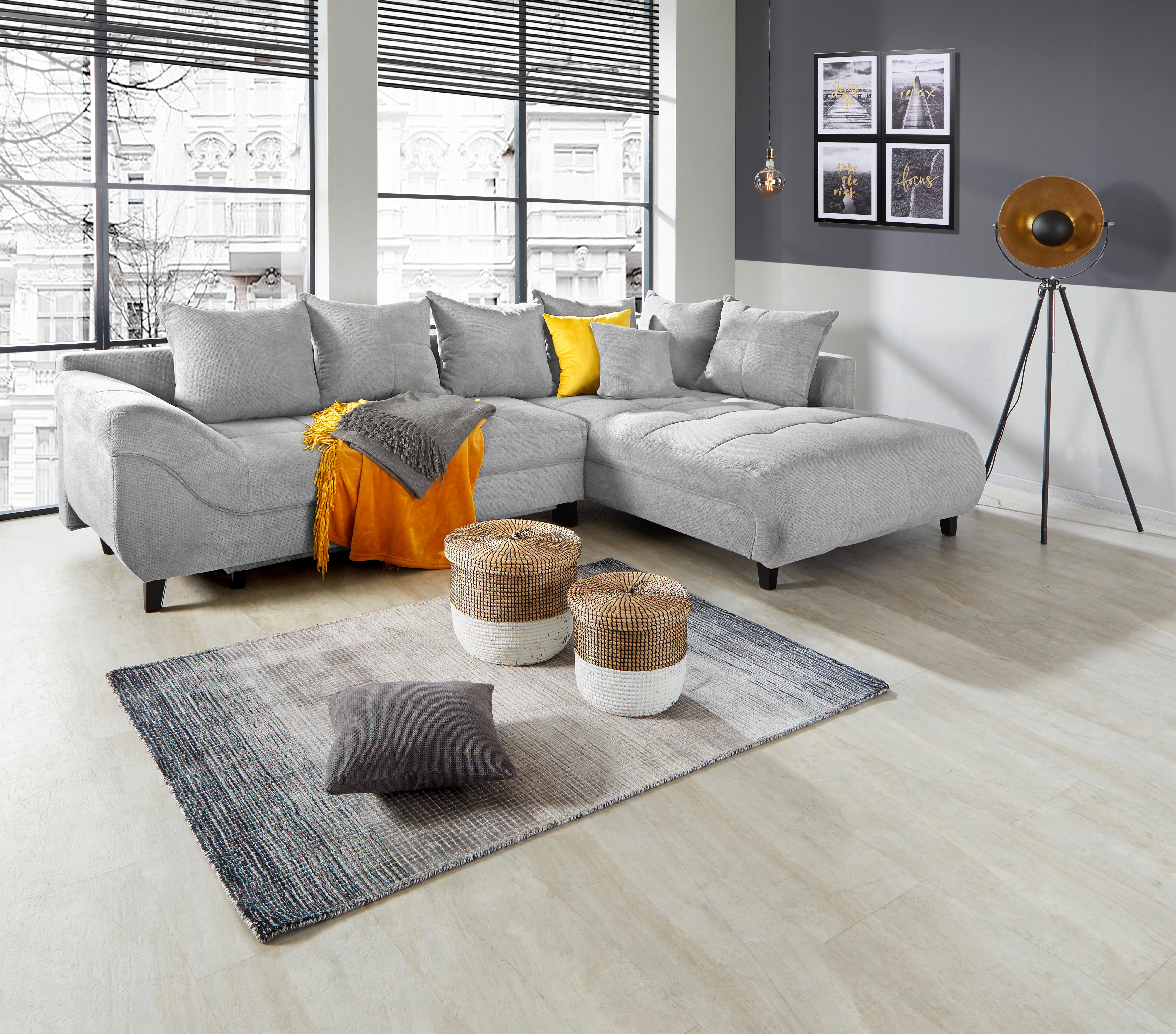Ecksofa Mendoza - Silberfarben/Schwarz, Design, Textil (309/197cm) - Ondega