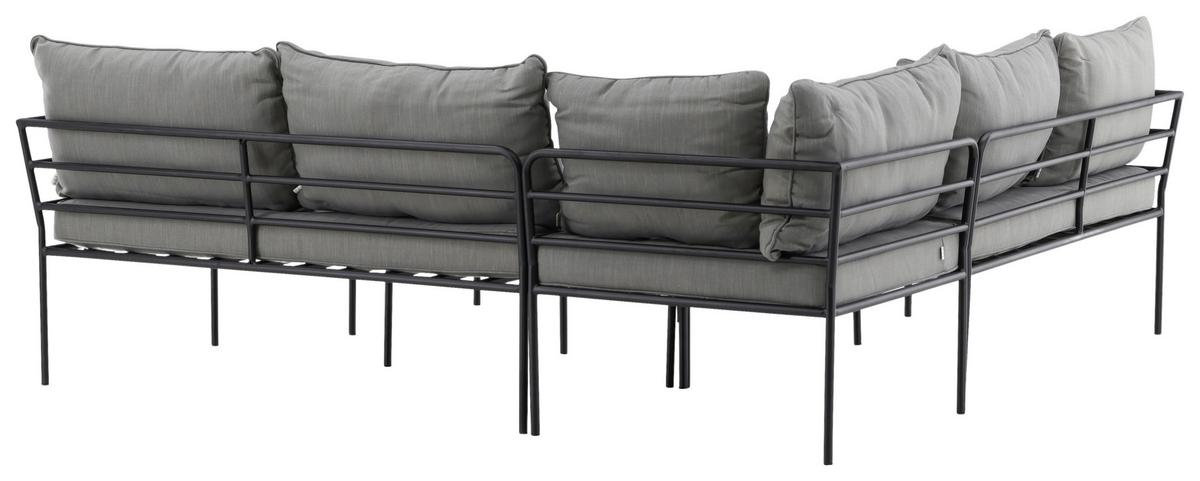 Loungegarnitur 2-Tlg Penh Metall/Akazienholz mit Kissen - Schwarz/Grau, KONVENTIONELL, Holz/Metall - Gardenson