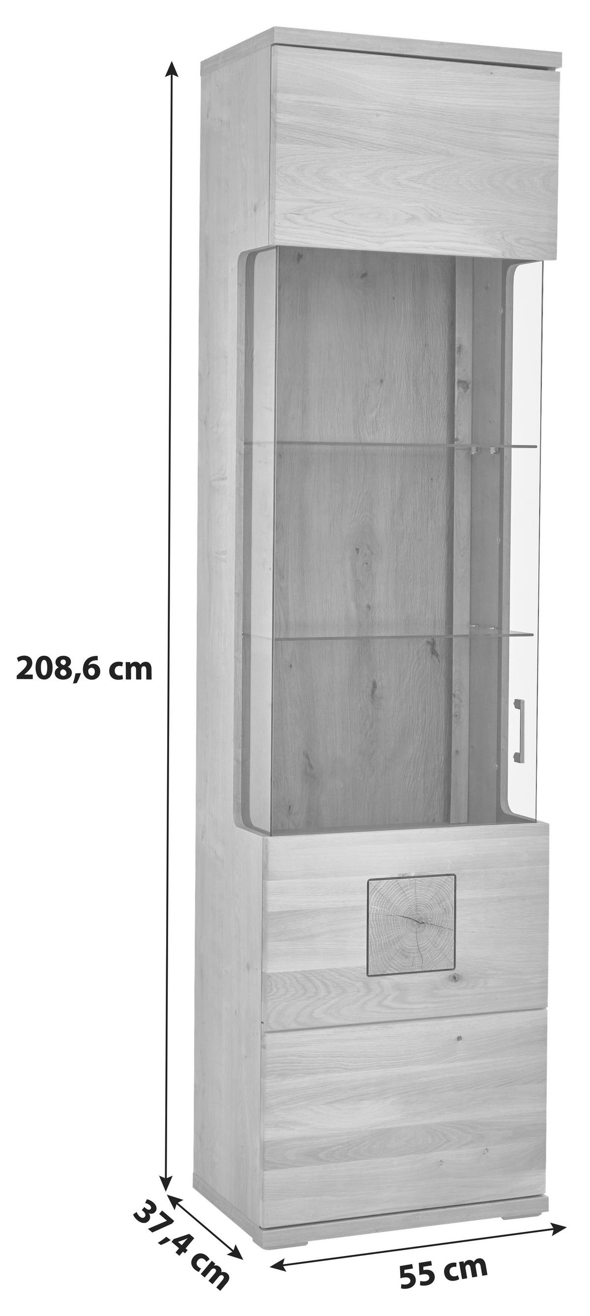 Vitrine Kansas - Alteiche/Silberfarben, KONVENTIONELL, Glas/Holz (55/208,6/37,4cm) - Livetastic