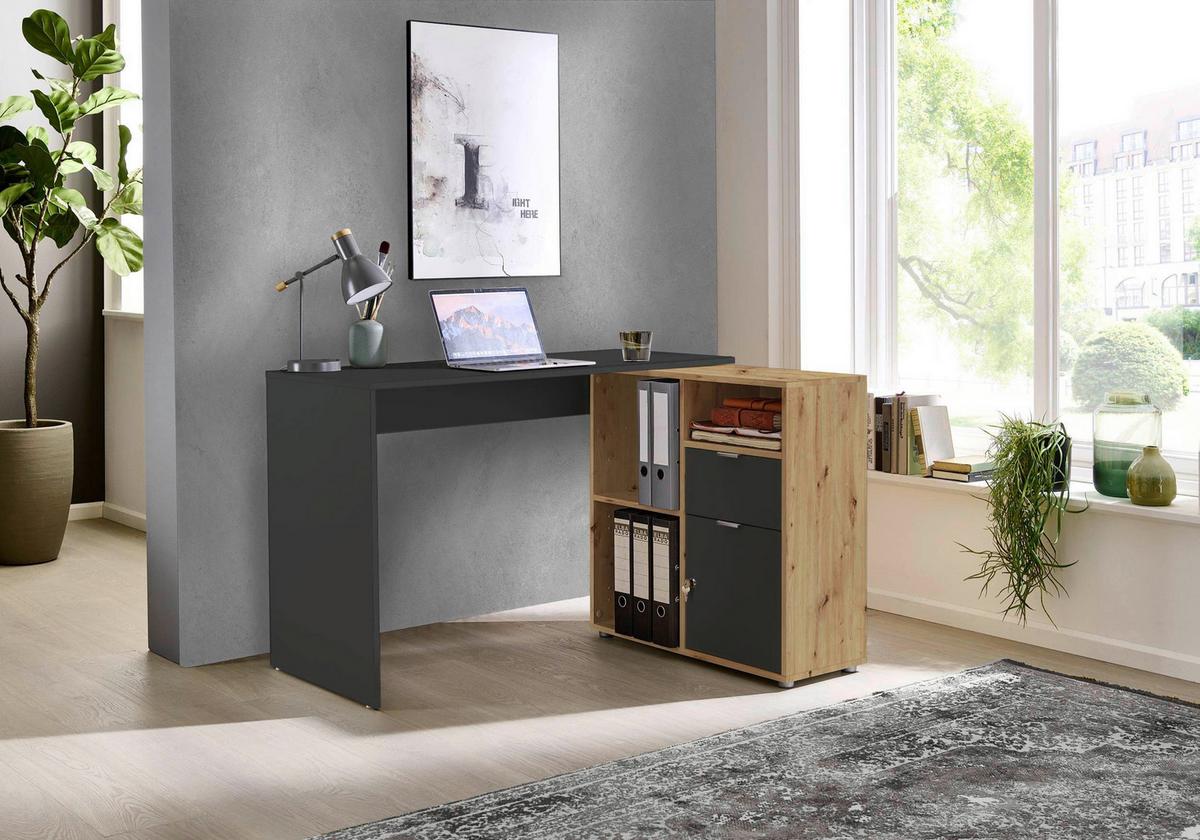 Schreibtischkombination Leni Anthrazit/Eiche Dekor L: 110cm - Anthrazit/Eiche Artisan, MODERN, Holzwerkstoff (110/85/74cm) - MID.YOU