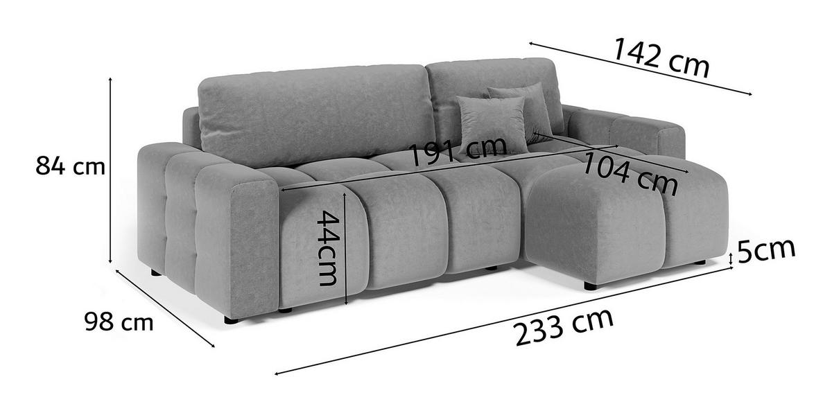 Ecksofa Luki Hellgrau S: 233x142 Cm - Hellgrau/Schwarz, Design, Textil (233/142cm) - Livetastic