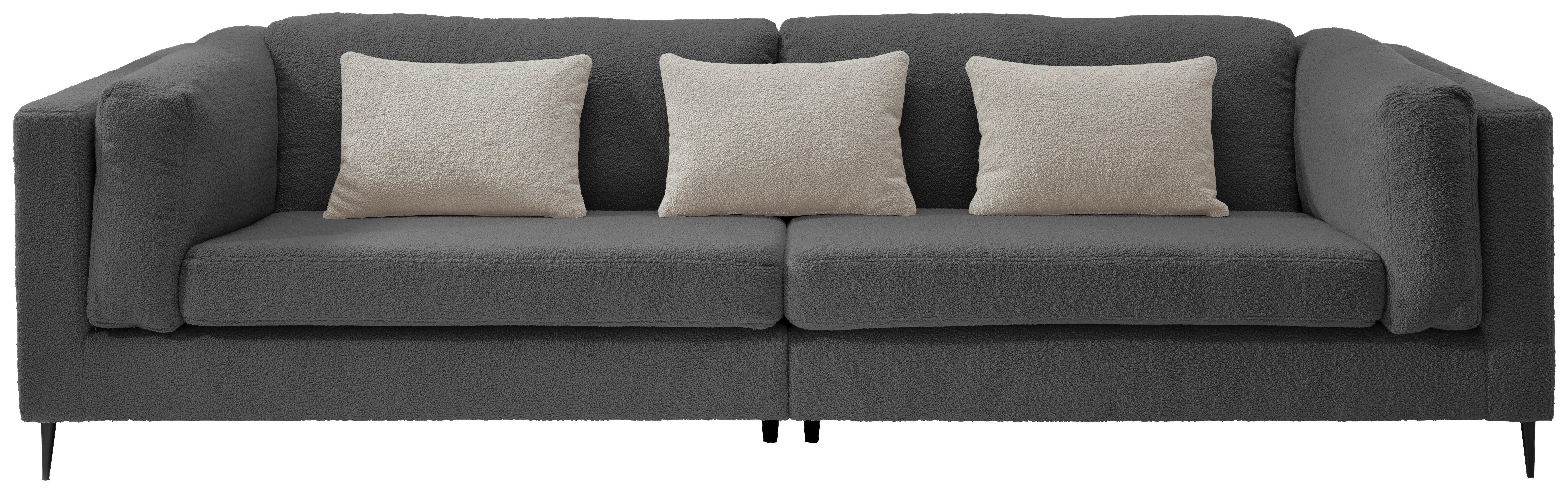 4-Sitzer-Sofa Roma Anthrazit Teddystoff - Anthrazit/Silberfarben, Design, Textil (306/83/113cm) - Livetastic