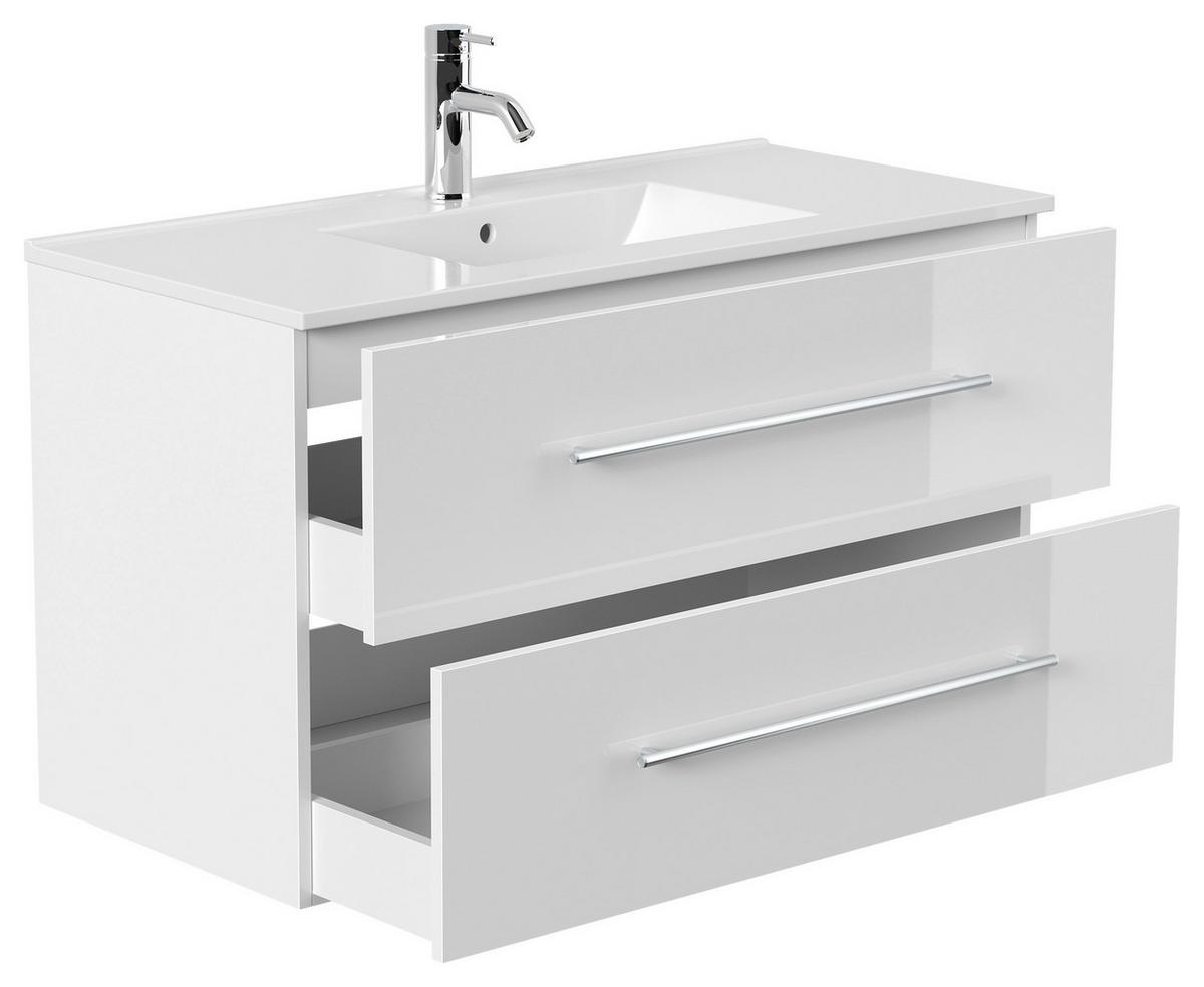WASCHTISCHKOMBI Homeline, Weiß HG B: 101cm - Weiß Hochglanz/Weiß, Basics, Keramik/Holzwerkstoff (101cm) - MID.YOU