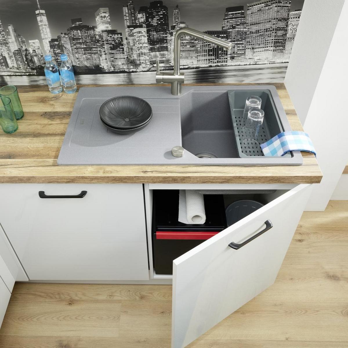 Eckküche Ip4050 Ohne Geräte 320x185 Cm  Space Grau/eiche - Eichefarben/Hellgrau, Basics (320/185cm) - Impuls