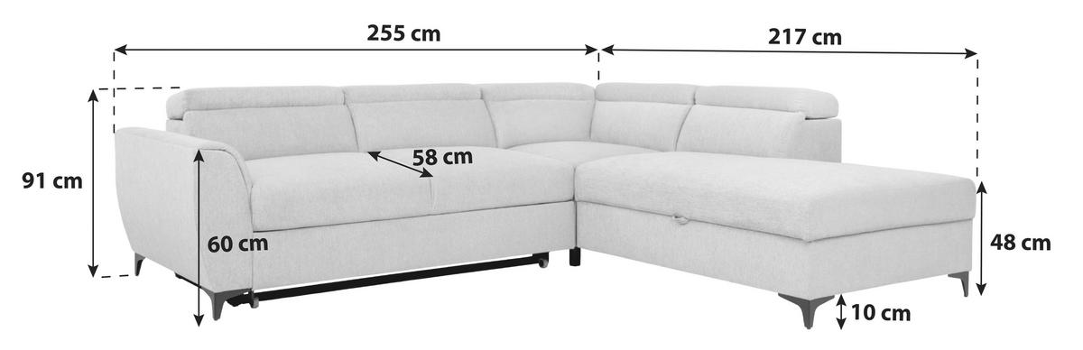 Ecksofa Lapis Petrol S: 255/217 Cm - Petrol/Schwarz, KONVENTIONELL, Textil (255/217cm) - MID.YOU