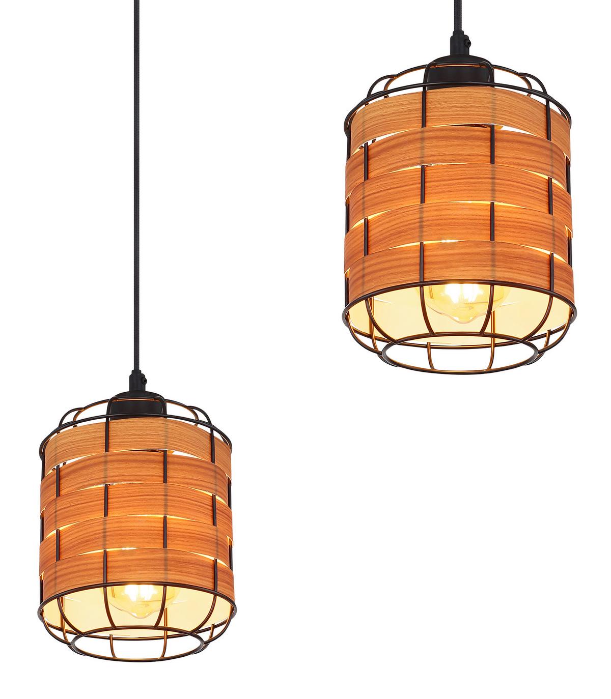 Hängeleuchte H: 200 cm 3-Flammig - Schwarz/Braun, KONVENTIONELL, Kunststoff/Metall (38,5/200cm) - Globo