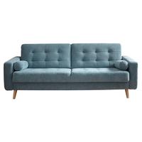 Schlafsofa Mit Bettkasten Und Kissen Fjord, Webstoff - Blau/Eichefarben, MODERN, Textil (222/86/90cm) - MID.YOU