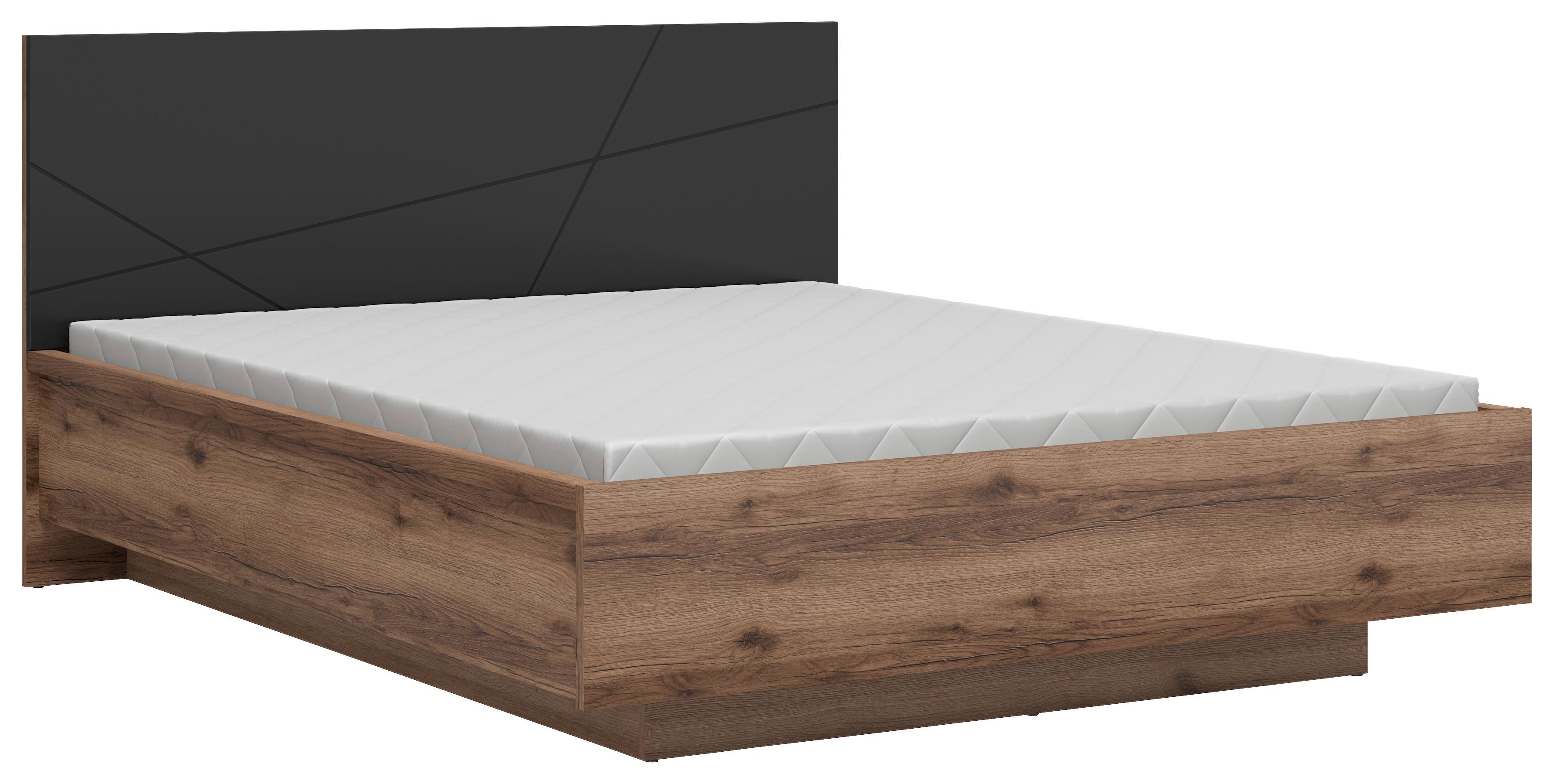 Bett Forn 160x200 cm Schwarz, Eichefarben - Eichefarben/Schwarz, MODERN, Holzwerkstoff (160/200cm) - MID.YOU