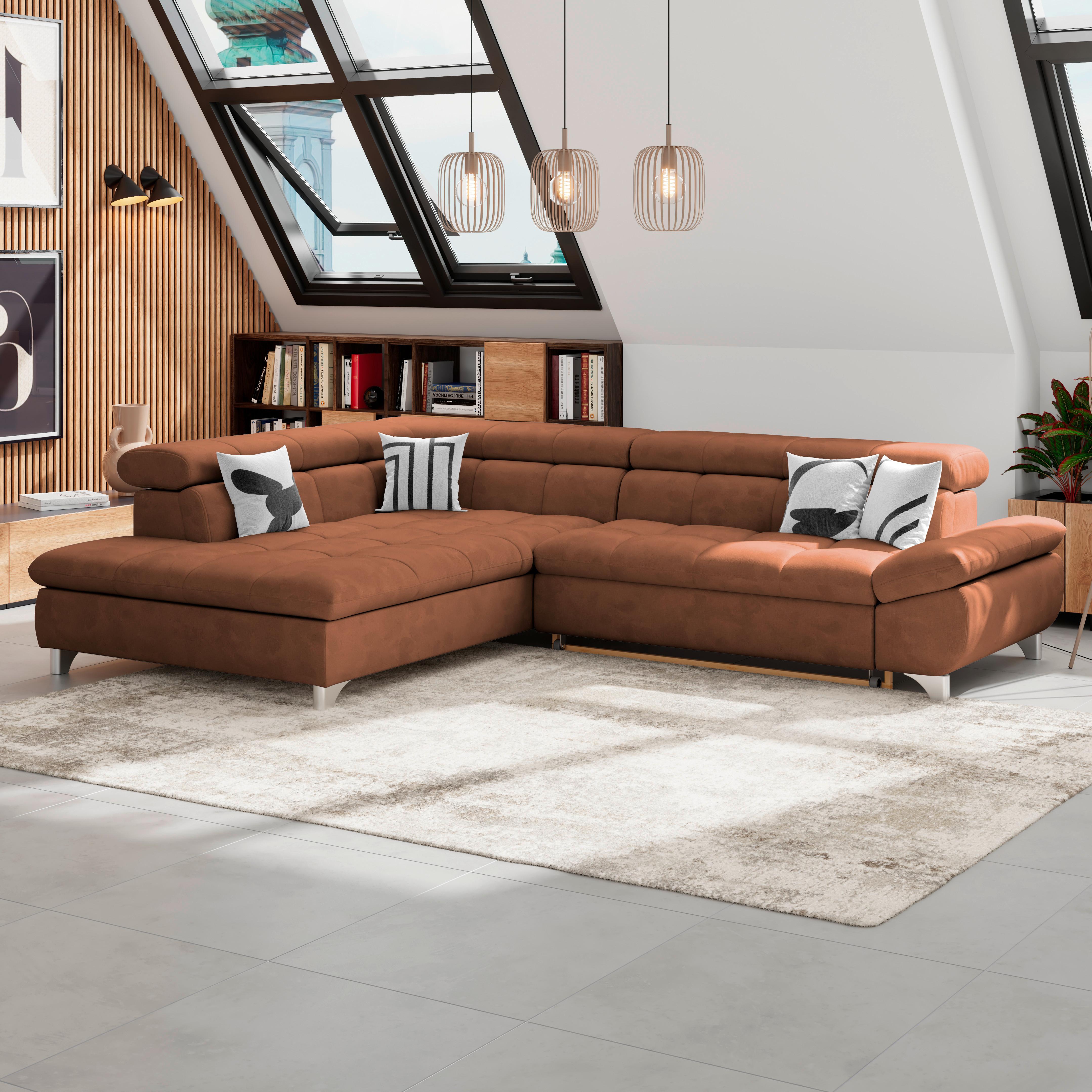 Ecksofa Gemini Cognac, B: 234cm - Chromfarben/Cognac, KONVENTIONELL, Textil (234/312cm)