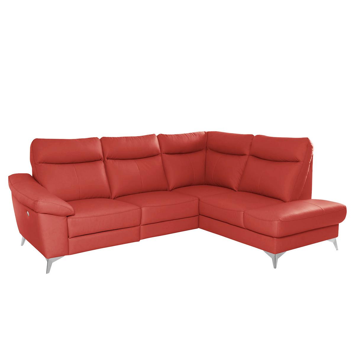 Ecksofa Luna Teilleder Rot 242x194 - Chromfarben/Rot, Design, Leder/Textil (242/194cm) - Livetastic