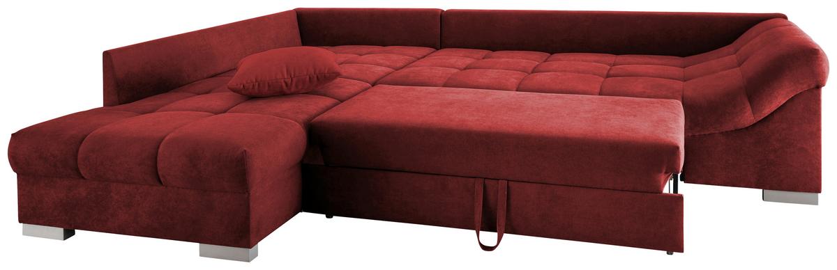 Eckschlafsofa Alvito Rot S: 202/298 cm - Rot/Silberfarben, Design, Textil (202/298cm) - MID.YOU