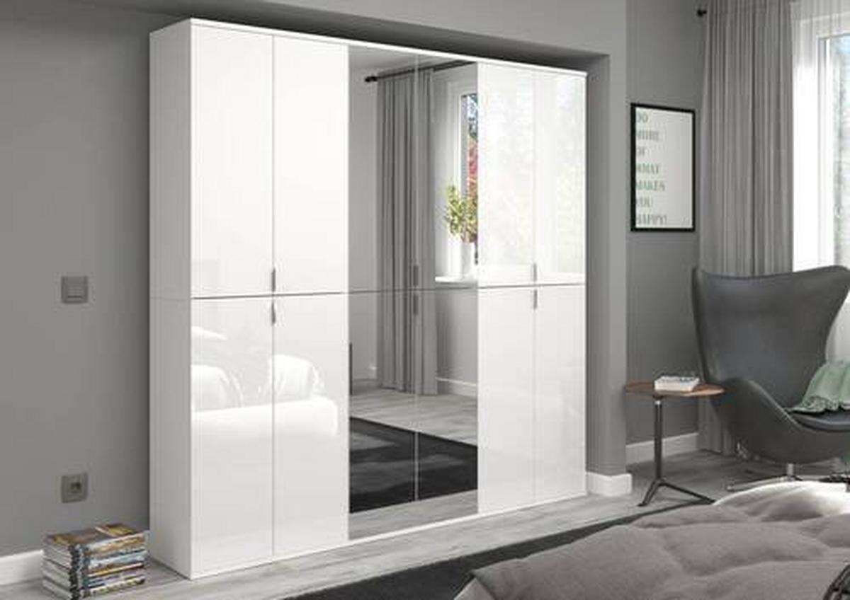 Drehtürenschrank Projekt X  Weiß Hg B: 183 cm - Weiß Hochglanz/Weiß, MODERN, Glas/Holzwerkstoff (183/193/34cm) - MID.YOU