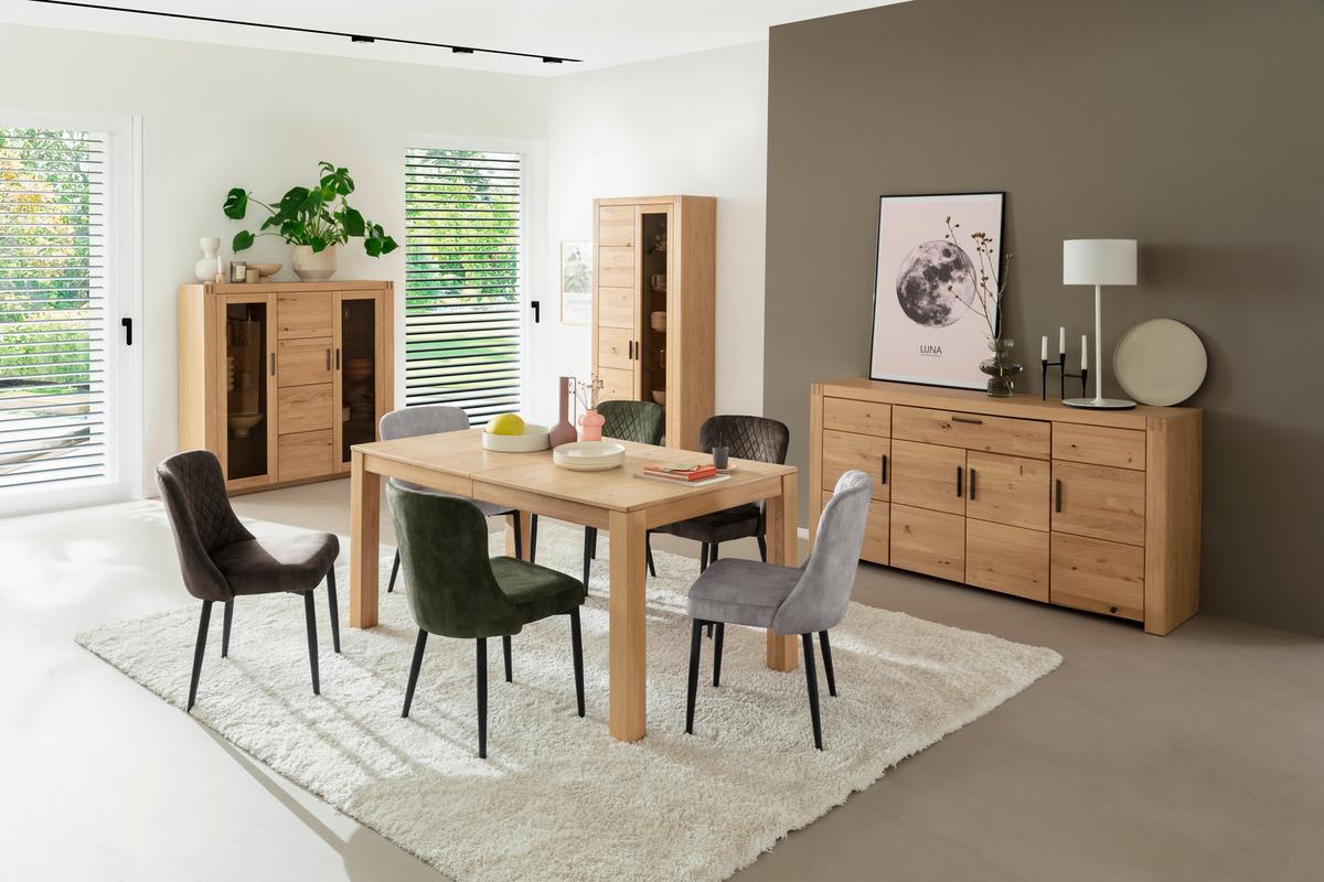 Highboard Prag - Eichefarben, Design, Glas/Holz (137/139/37cm)