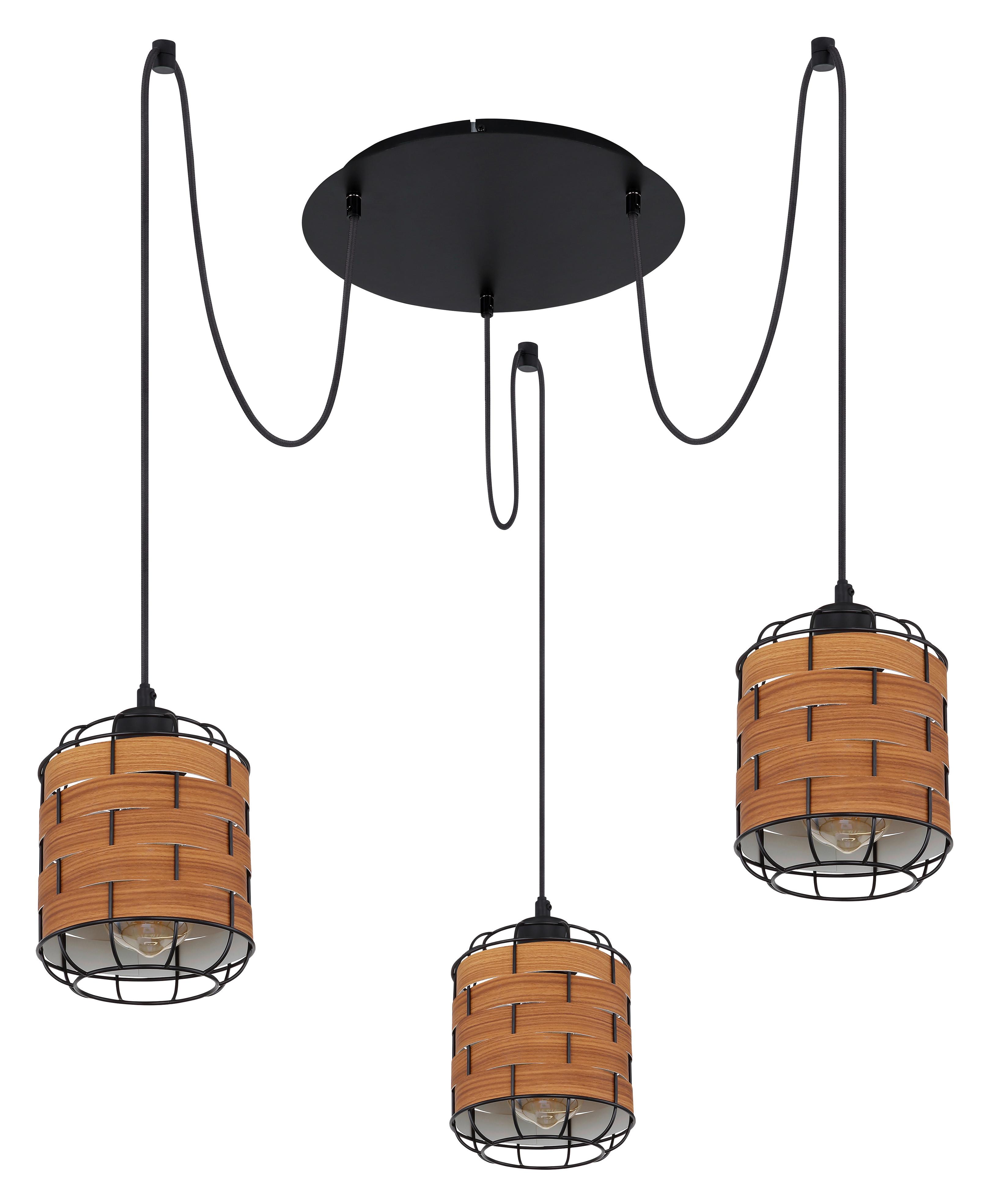 Hängeleuchte H: 200 cm 3-Flammig - Schwarz/Braun, KONVENTIONELL, Kunststoff/Metall (38,5/200cm) - Globo