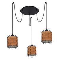 Hängeleuchte H: 200 cm 3-Flammig - Schwarz/Braun, KONVENTIONELL, Kunststoff/Metall (38,5/200cm) - Globo