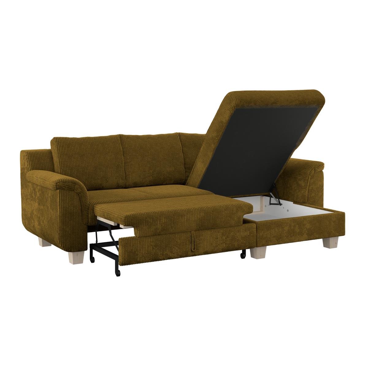 Rohová sedačka ALEX, medový manšestr - medová/přírodní barvy, Moderní, textil/plast (246/88cm)