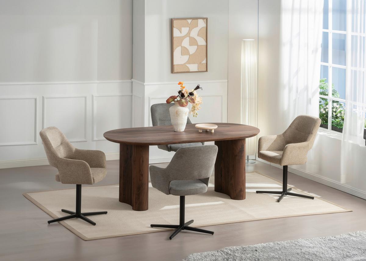 Armlehnstuhl Alexis Leinenoptik Taupe, B: 56 cm - Taupe/Schwarz, MODERN, Holz/Textil (56/86/63cm) - MID.YOU