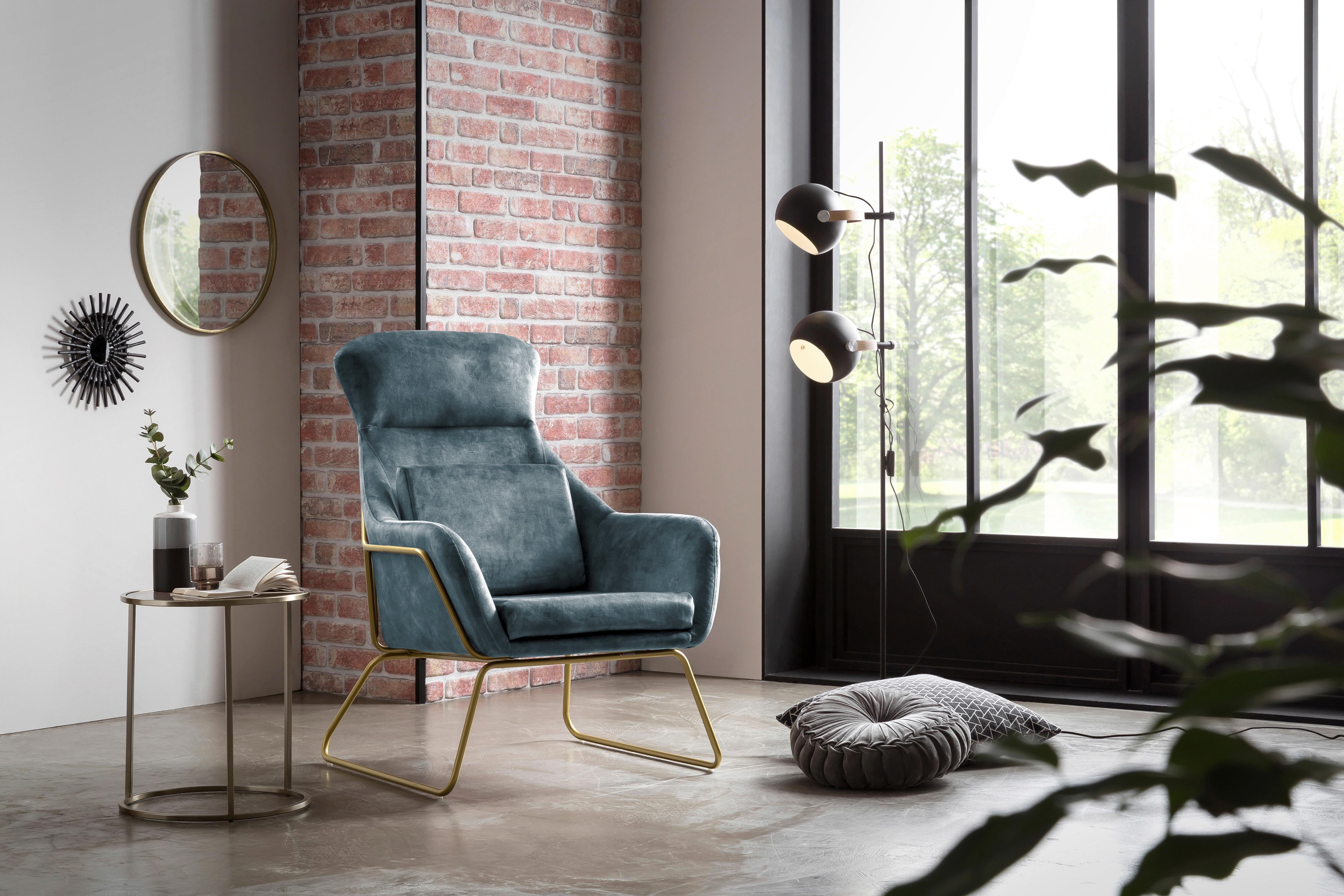 Sessel Blau B: 73 Cm - Blau/Messingfarben, MODERN, Textil (73/102/80cm) - Livetastic