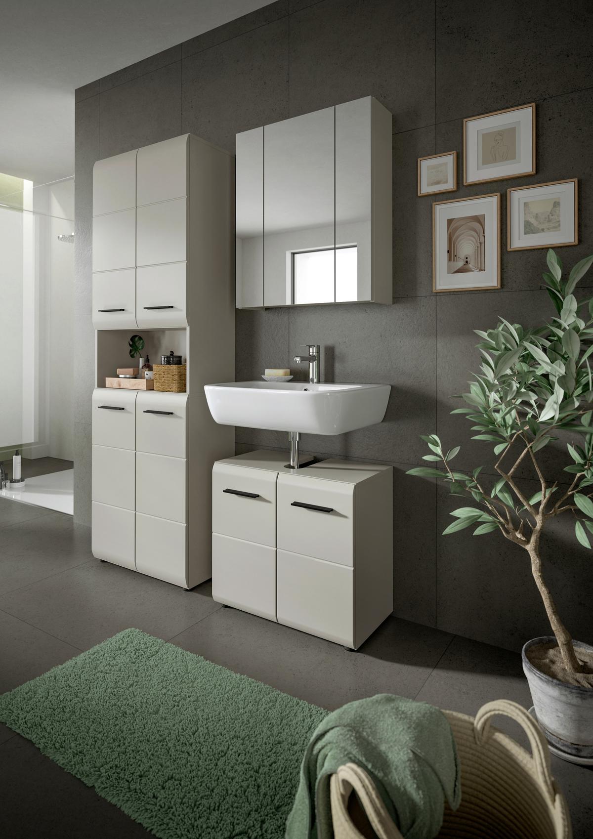 Badezimmer Ice Kaschmir B: 120cm - Kaschmir/Schwarz, Trend, Glas/Holzwerkstoff (120cm) - MID.YOU
