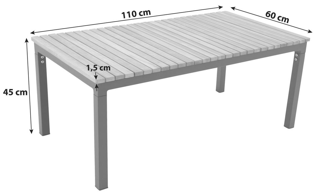 Loungetisch Brasilia - Schwarz/Teakfarben, KONVENTIONELL, Holz/Metall (110/60/45cm) - Gardenson