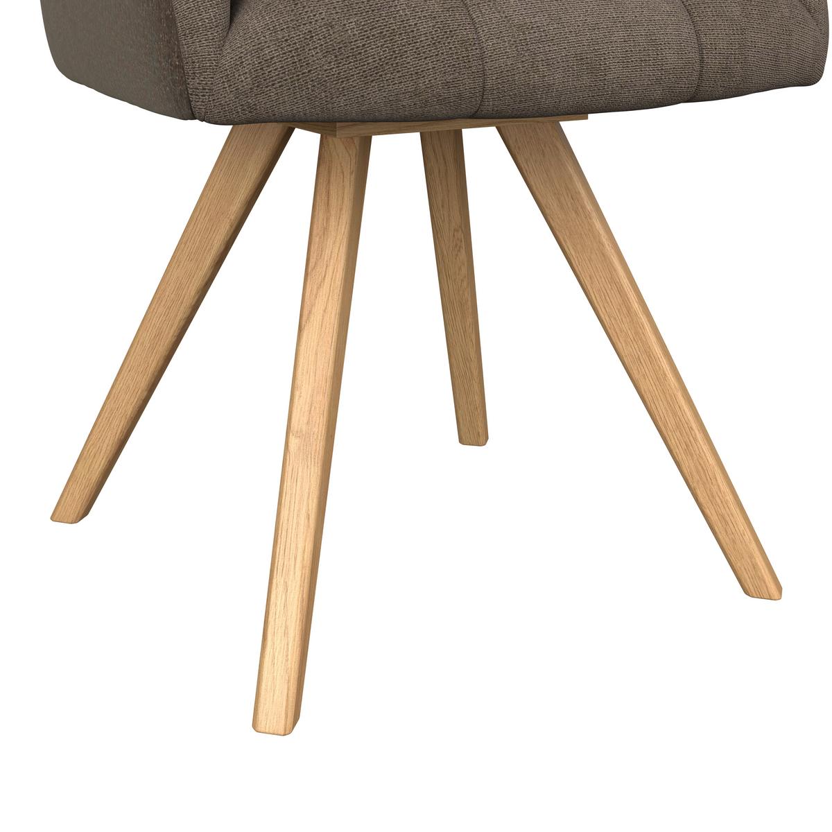 Armlehnstuhl Elke braun Eiche massiv, drehbar, B: 61cm - Braun/Naturfarben, KONVENTIONELL, Holz/Textil (61/88/66,5cm)