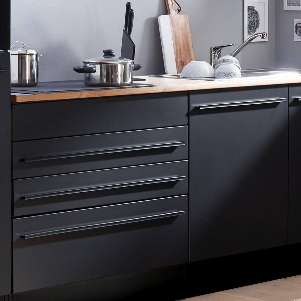Küchenzeile Jazz mit Geräte B: 260 cm Schwarz/Eiche Dekor - Eichefarben/Schwarz, LIFESTYLE, Holzwerkstoff (260cm) - MID.YOU