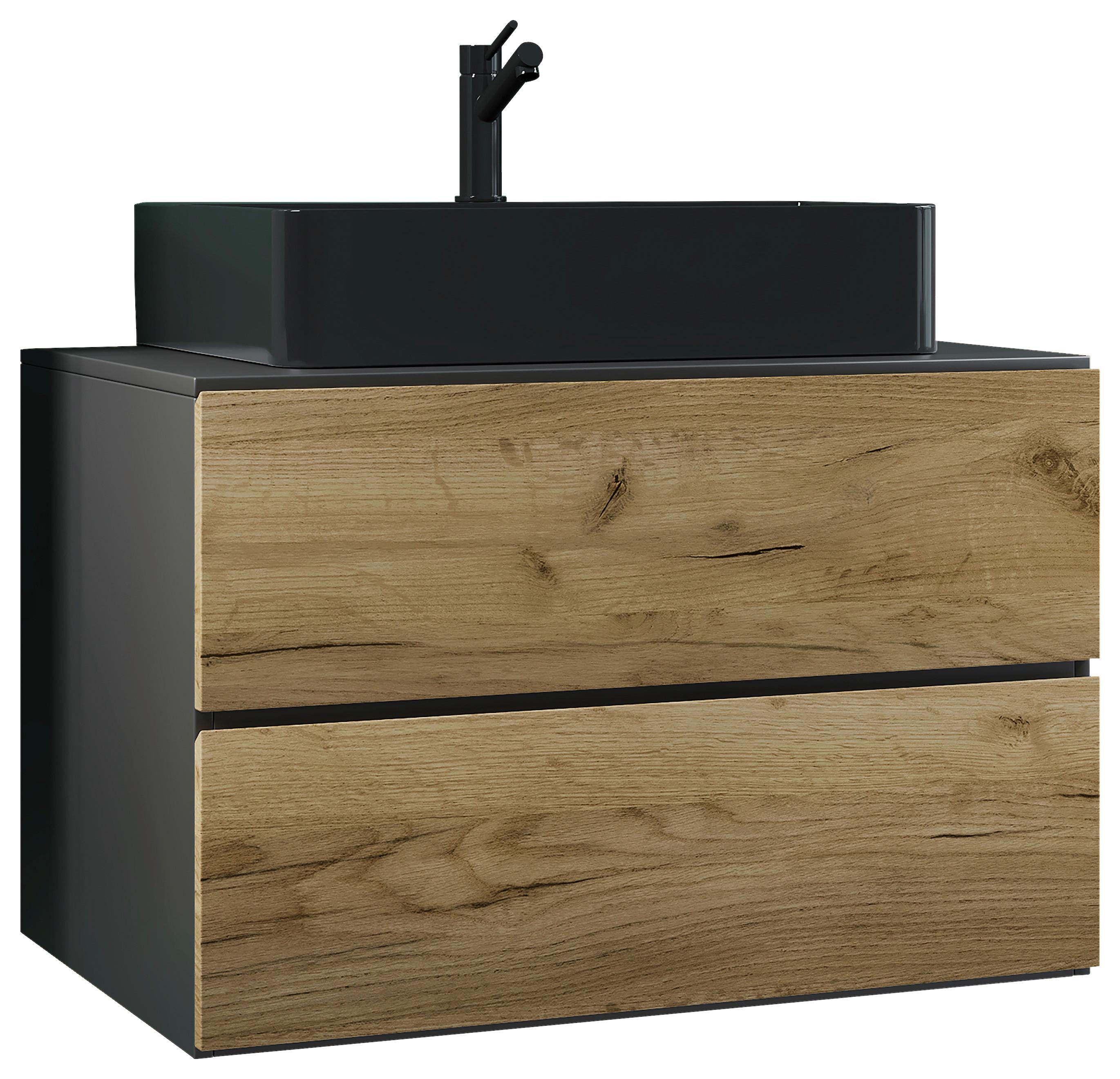 Waschtischkombi Lendas Bl S - Honigeiche/Anthrazit, MODERN, Keramik/Holzwerkstoff (81cm) - MID.YOU