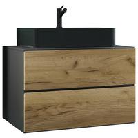 Waschtischkombi Lendas Bl S - Honigeiche/Anthrazit, MODERN, Keramik/Holzwerkstoff (81cm) - MID.YOU