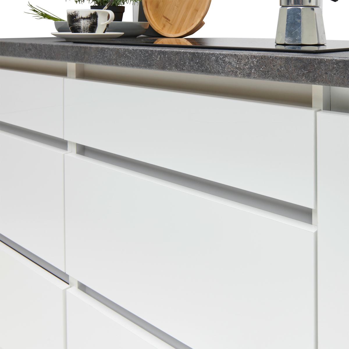 Küchenzeile Premium M. Geräten 280 Cm Weiß Hochglanz - Weiß/Grau, MODERN, Holzwerkstoff (280cm) - Respekta