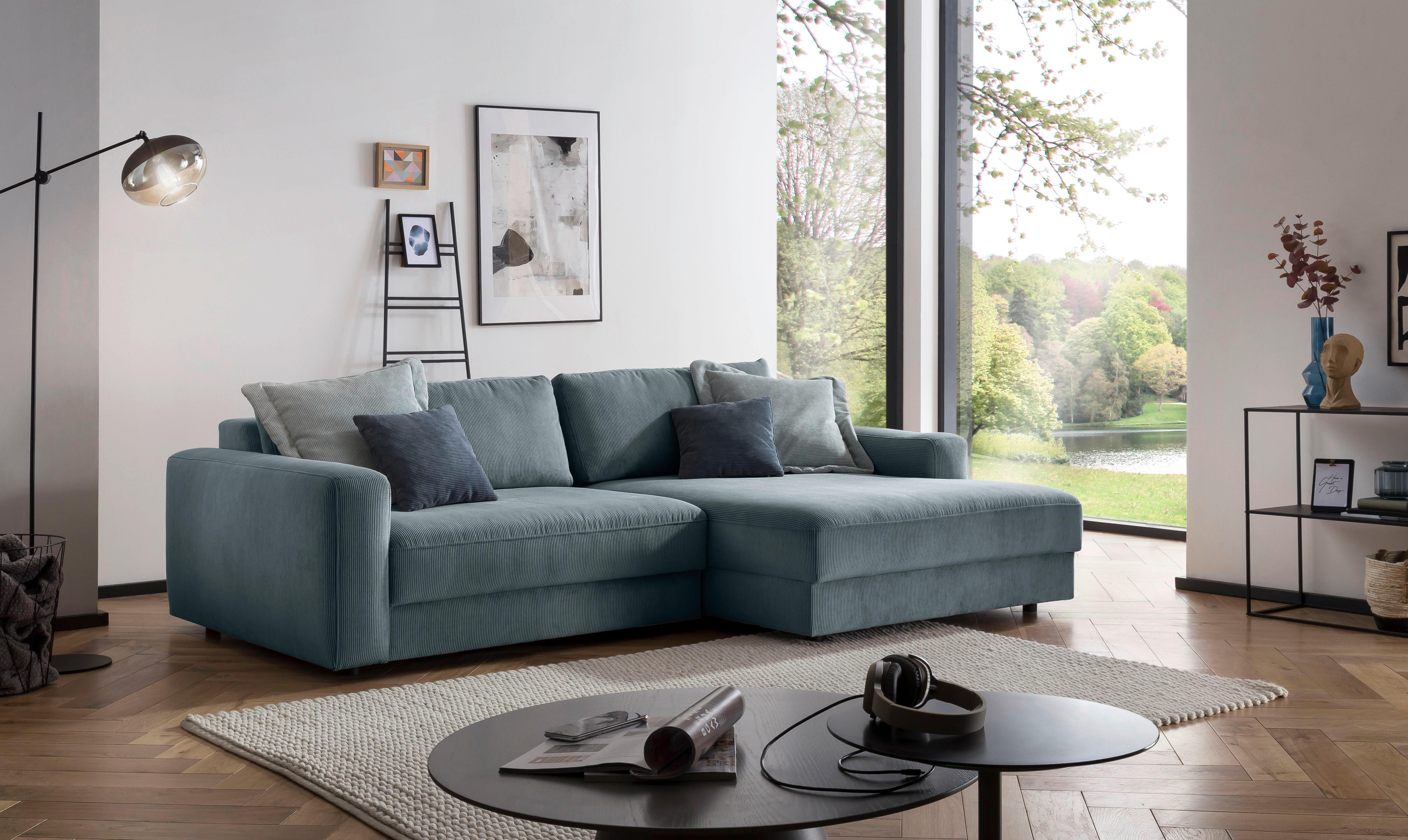 Ecksofa Bourbon - Blaugrau/Schwarz, MODERN, Textil (250/176cm) - Trendmanufaktur