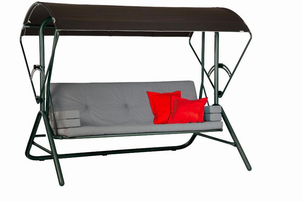 Hollywoodschaukel Mit Sonnendach Star 3-Sitzer - Anthrazit/Rot, Basics, Textil/Metall (217/145/177cm) - Acamp