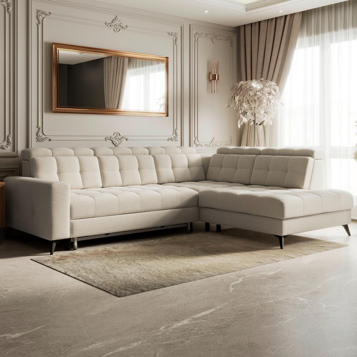 Ecksofa Barletta New Velours Beige, 289x228cm - Beige/Schwarz, ROMANTIK / LANDHAUS, Textil (289/228cm) - Luca Bessoni