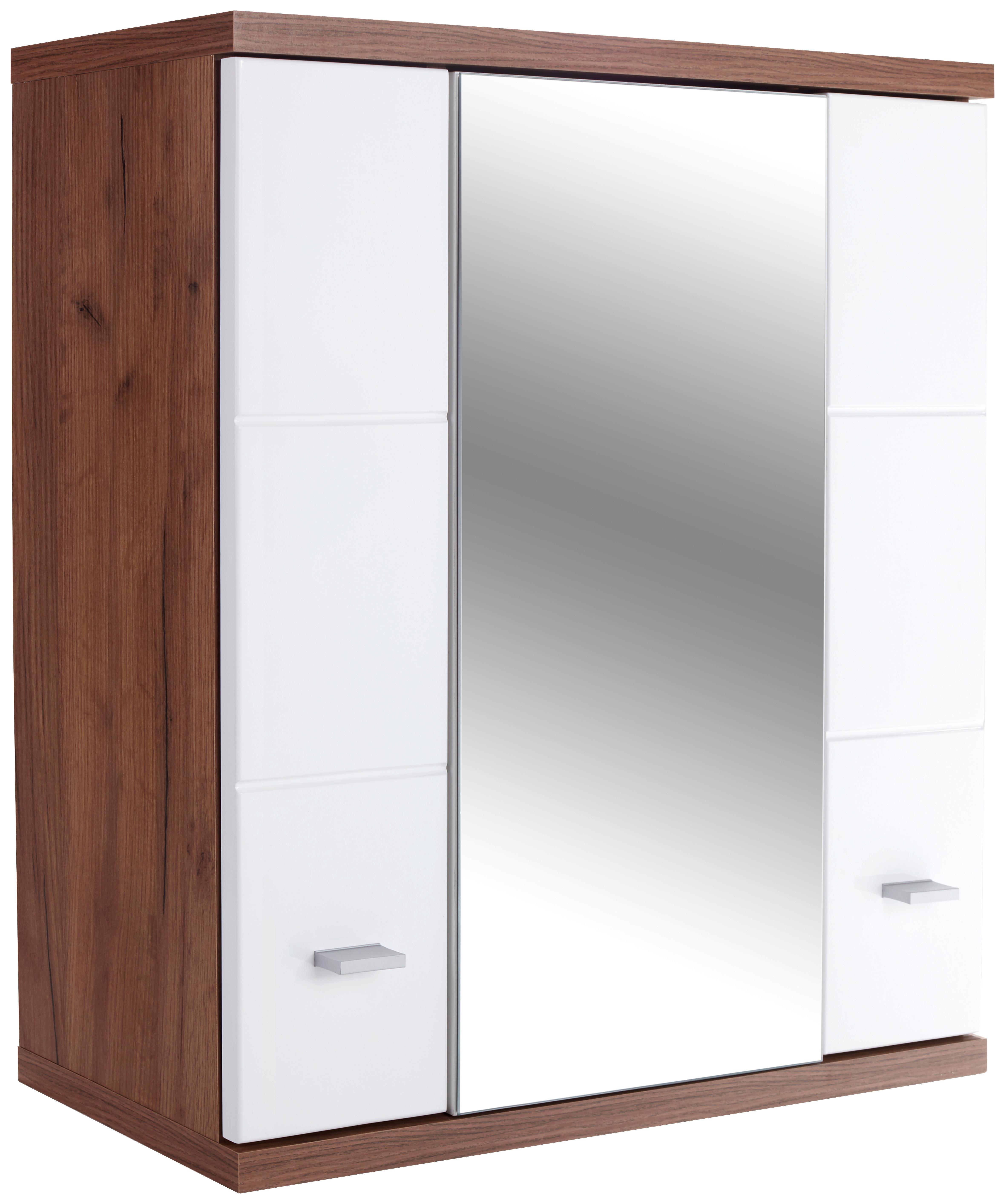 Hängender Spiegelschrank Bari B: 70cm, Weiß + Eiche Dekor - Weiß, KONVENTIONELL, Holzwerkstoff (70/70/25cm)