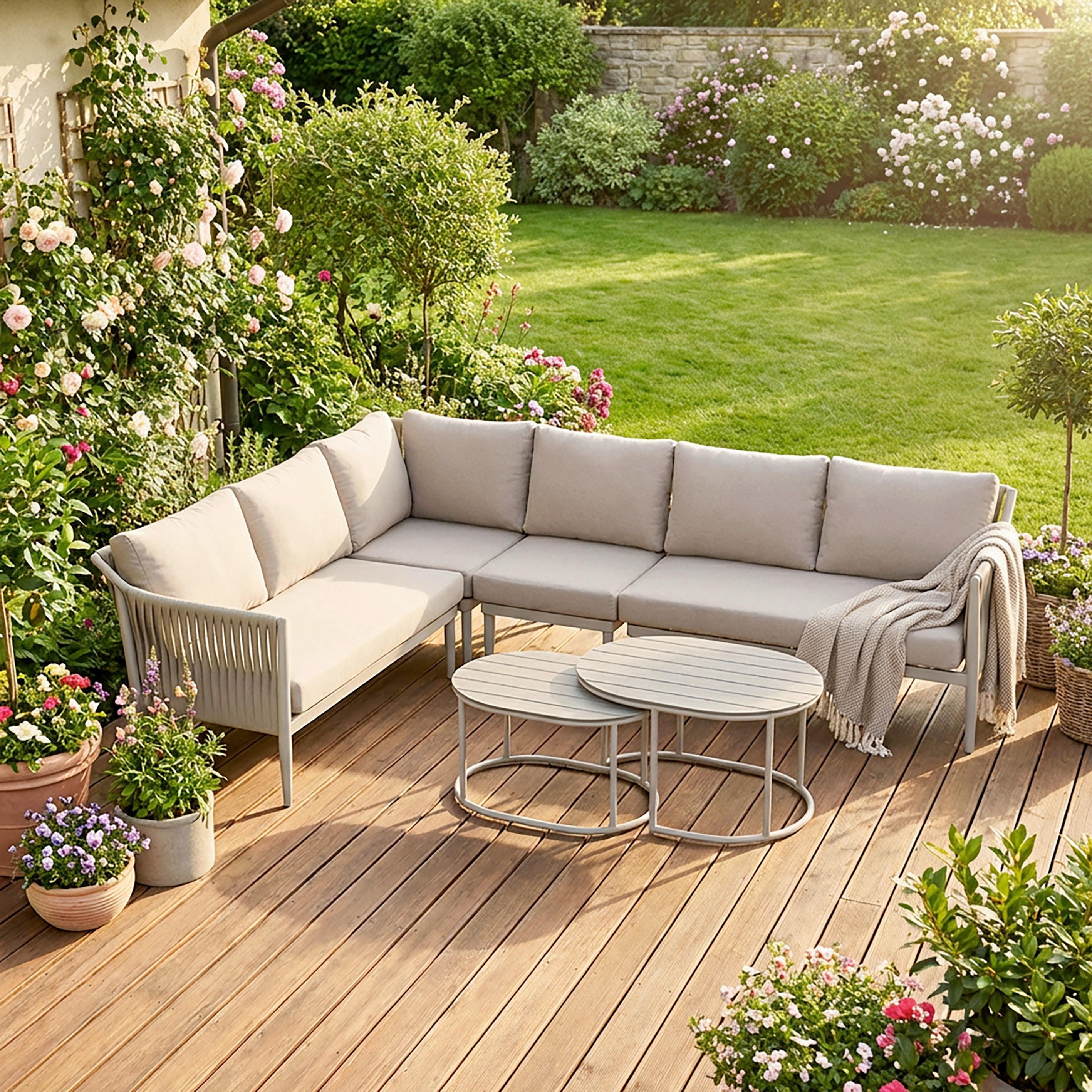 TERASOVÁ SEDACIA SÚPRAVA ALVINA - krémová, Modern, kov/textil (259/74/199cm) - Bessagi Garden