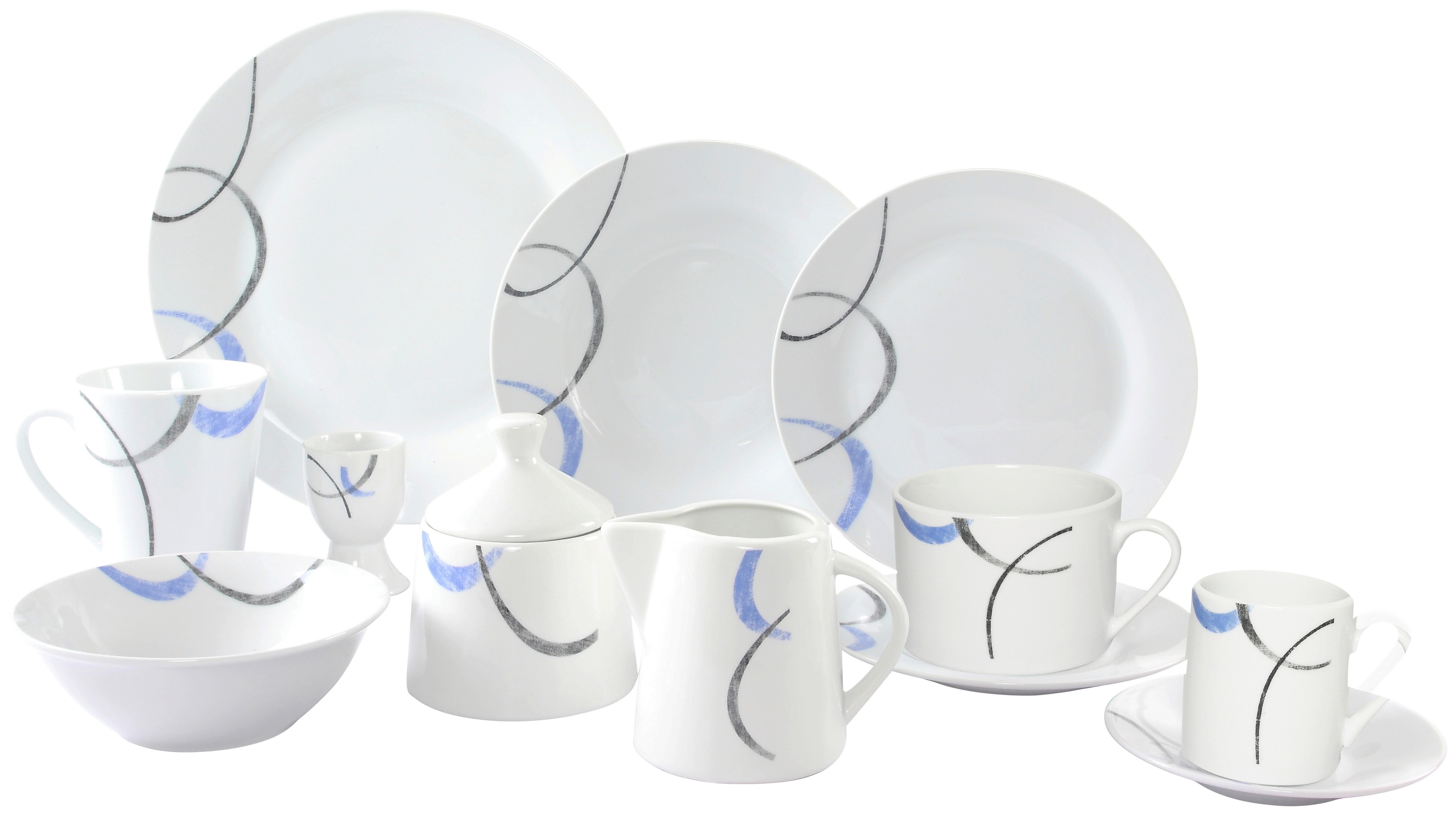 Kombiservice Kathalea Keramik 6 Personen Geschirr Set - Blau/Weiß, KONVENTIONELL, Keramik - Luca Bessoni