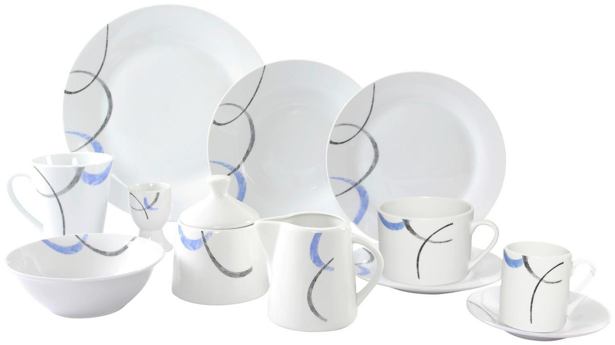 Kombiservice Kathalea Keramik 6 Personen Geschirr Set - Blau/Weiß, KONVENTIONELL, Keramik - Luca Bessoni