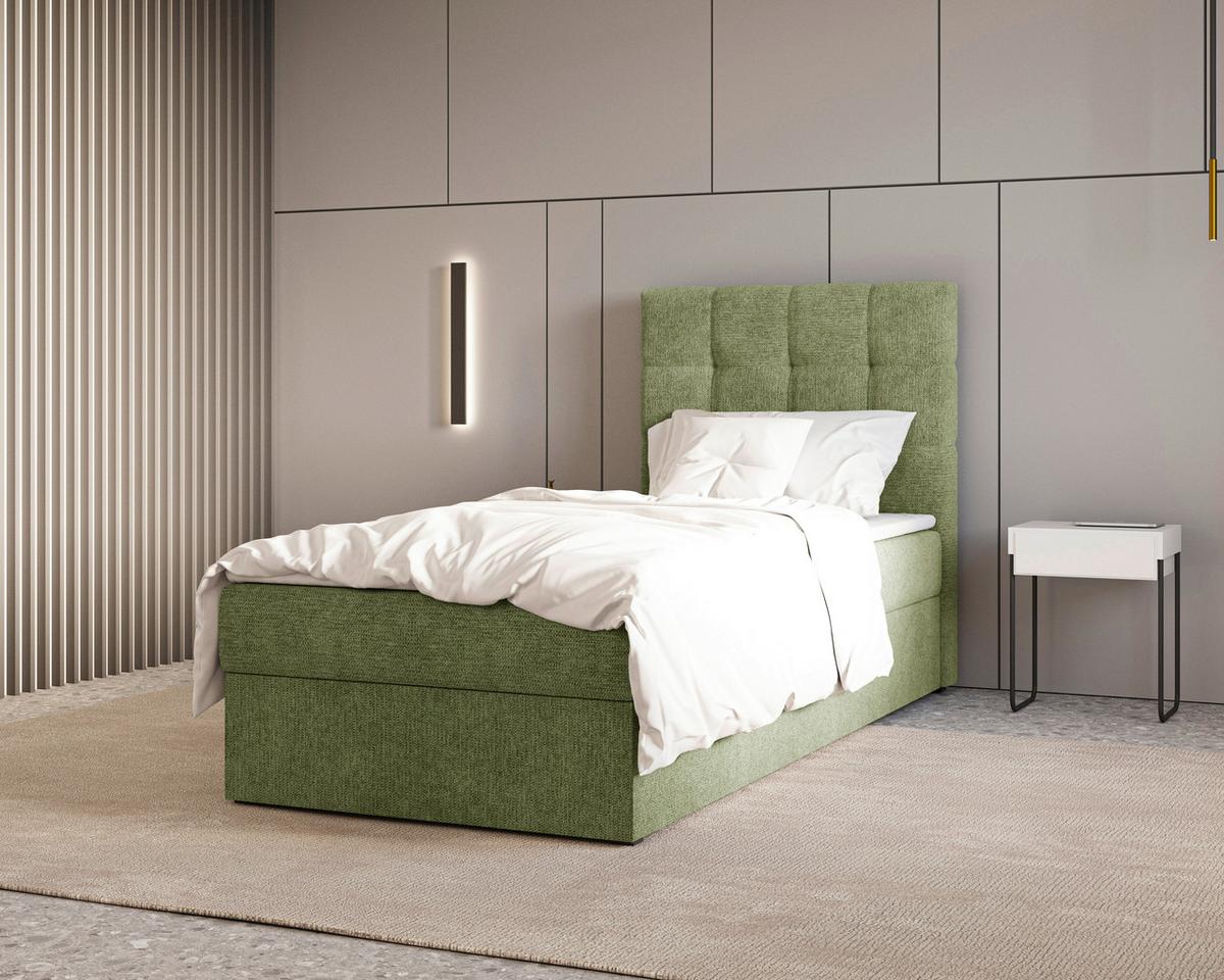 Boxbett Oslo mit Topper 90x200 - Dunkelgrün/Schwarz, MODERN, Holz/Kunststoff (90/200cm) - Livetastic
