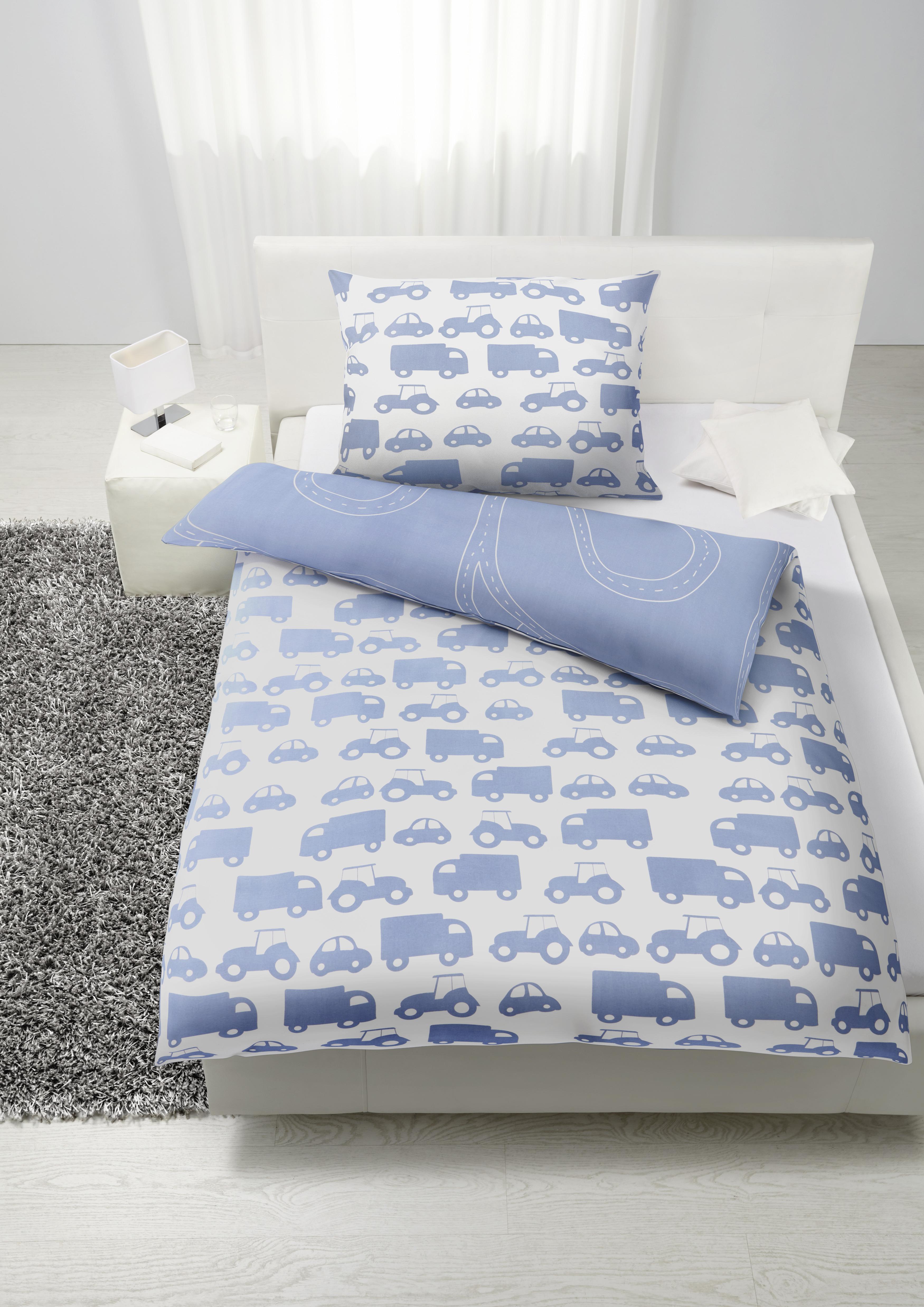 Wendebettwäsche Wheels Wende, 140/200cm - bílá/modrá, Moderní, textil (140/200cm) - Modern Living
