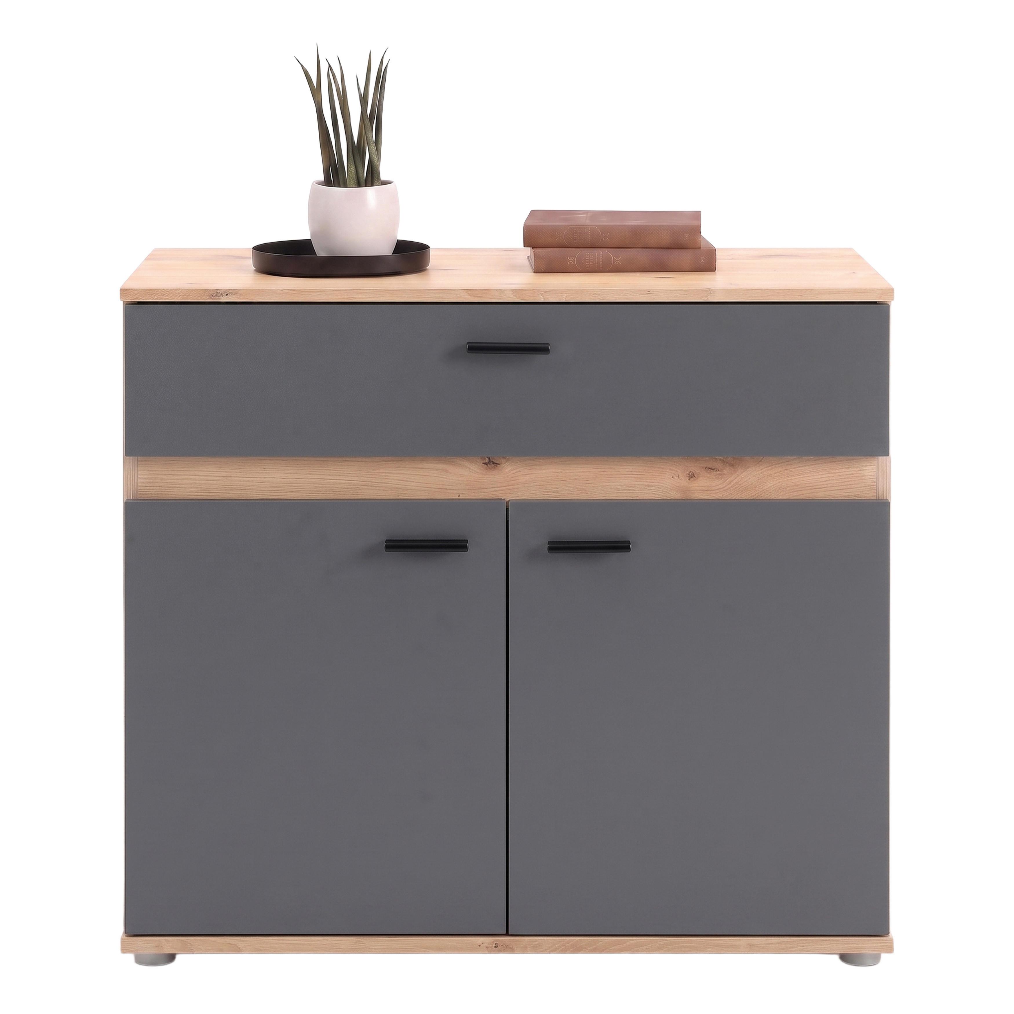 Kommode Carmen 2 Anthrazit/Eichefa. B: 80,2 cm - Eichefarben/Anthrazit, Trend, Holzwerkstoff (80,2/80/35cm) - Based