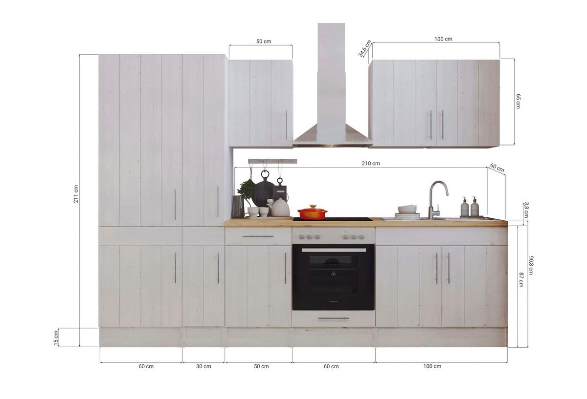 Küchenzeile Mit Geräten 300 Cm Weiß/lärche Dekor - Wildeiche/Lärchefarben, ROMANTIK / LANDHAUS, Holzwerkstoff (300cm) - Respekta