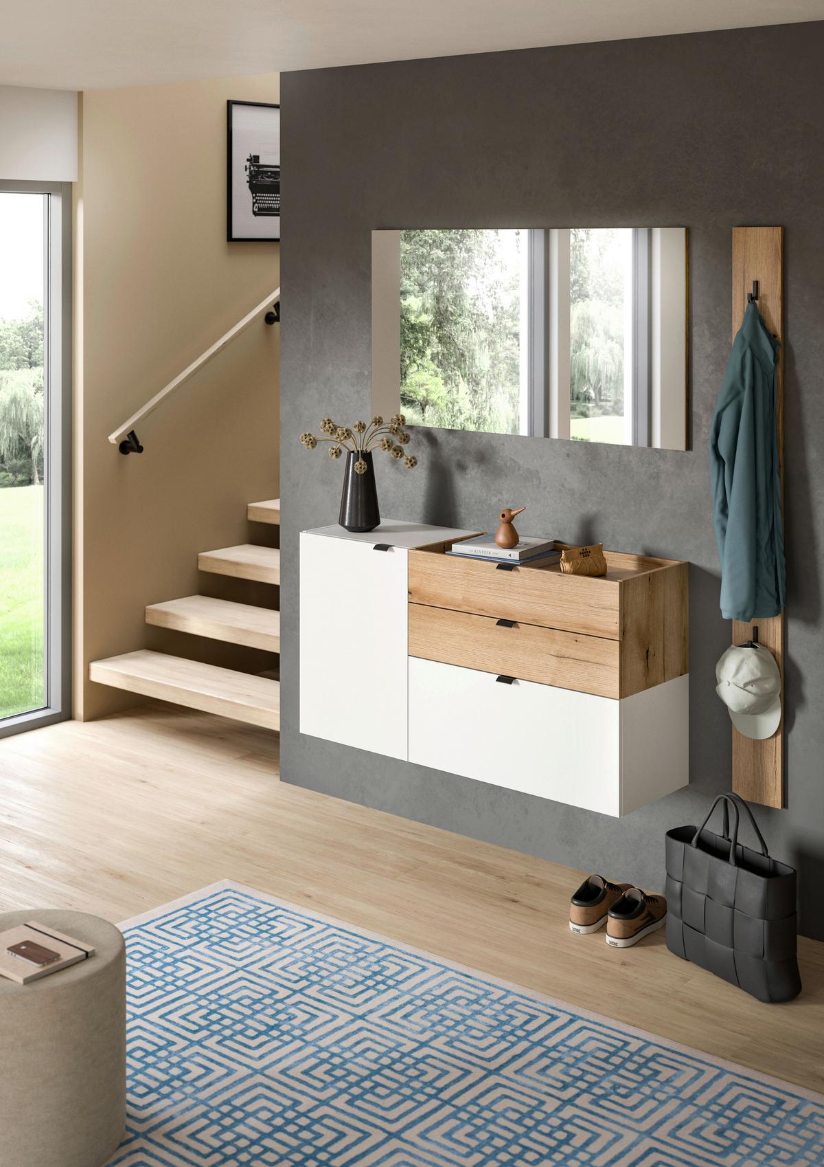 Garderobe Naro Weiß /Eiche dunkel Dekor B: 158cm - Eiche dunkel/Weiß, Design, Holzwerkstoff (158/194/37cm) - Livetastic