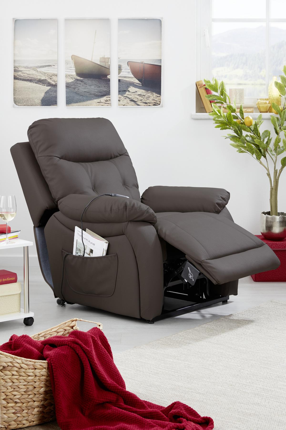 Relaxačné kreslo MARIO, hnedá, kožený vzhľad - hnedá/čierna, Konventionell, kov/textil (89/107-79/94-165cm) - James Wood