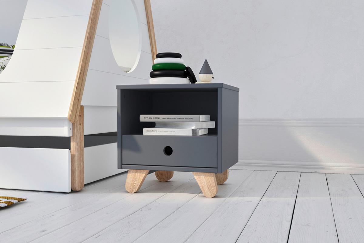 NACHTKÄSTCHEN Grau B: 40cm - Naturfarben/Grau, Design, Holzwerkstoff (40/40/35cm) - Livetastic