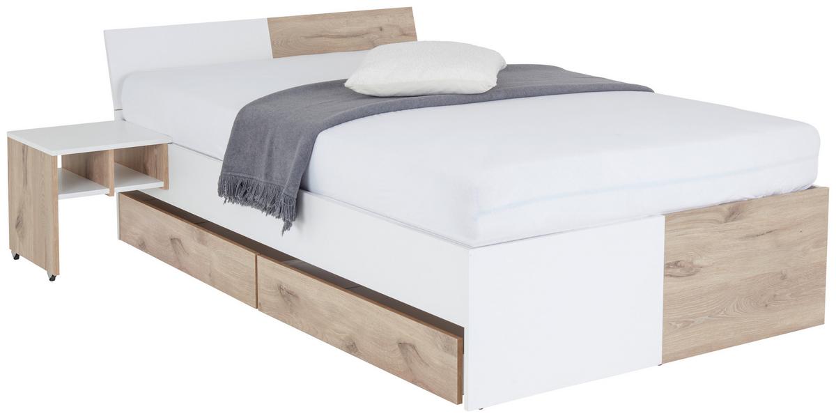 Nachtkästchen Alex - Eichefarben/Weiß, KONVENTIONELL, Holzwerkstoff (40/43/40cm)