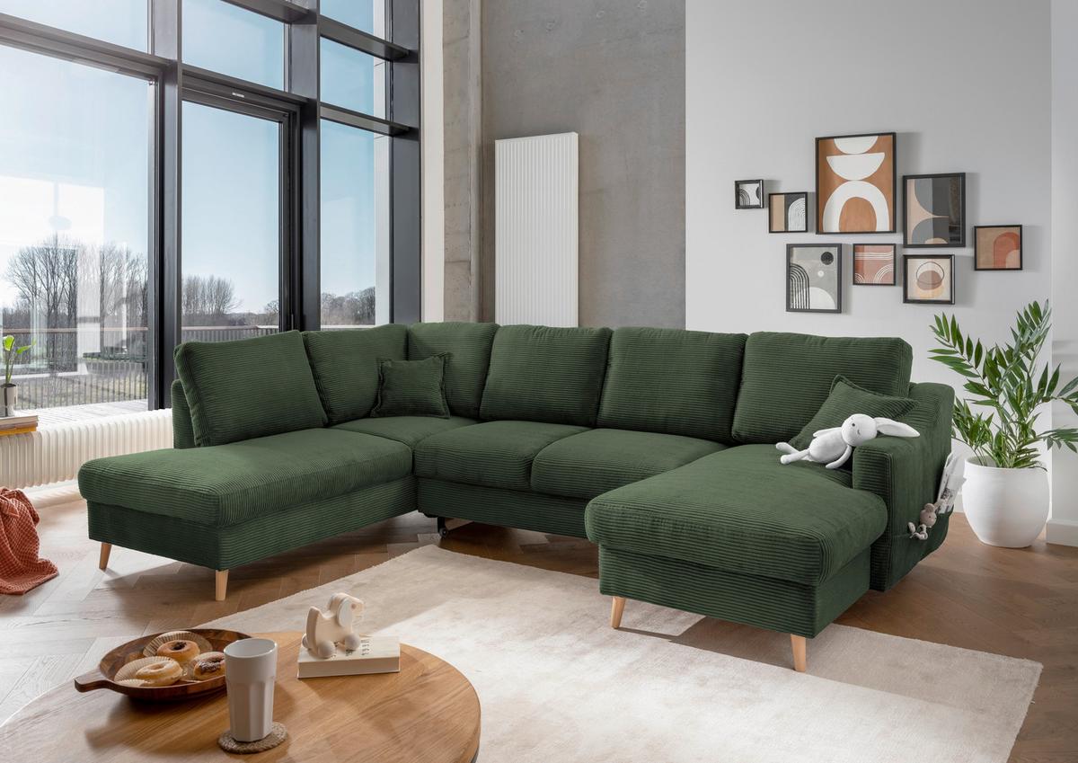 Wohnlandschaft Valentina - Dunkelgrün/Naturfarben, KONVENTIONELL, Textil (200/301/150cm) - P & B