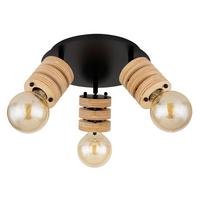 Strahler 3-Flammig Ø 28 cm - Schwarz/Braun, Design, Holzwerkstoff/Metall (28/17,5cm) - Globo